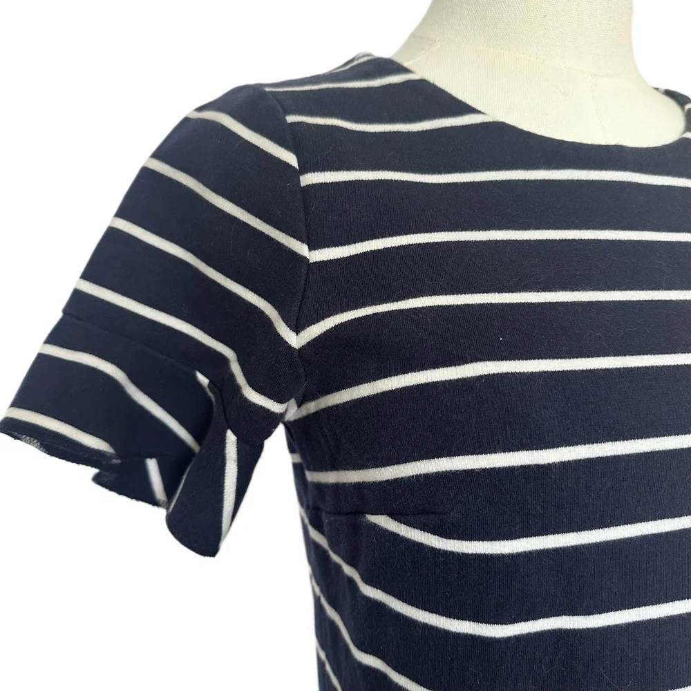 J.Crew Navy Striped Peplum Top Short Sleeves Round Neck Cotton Womens Size S - Picture 4 of 6